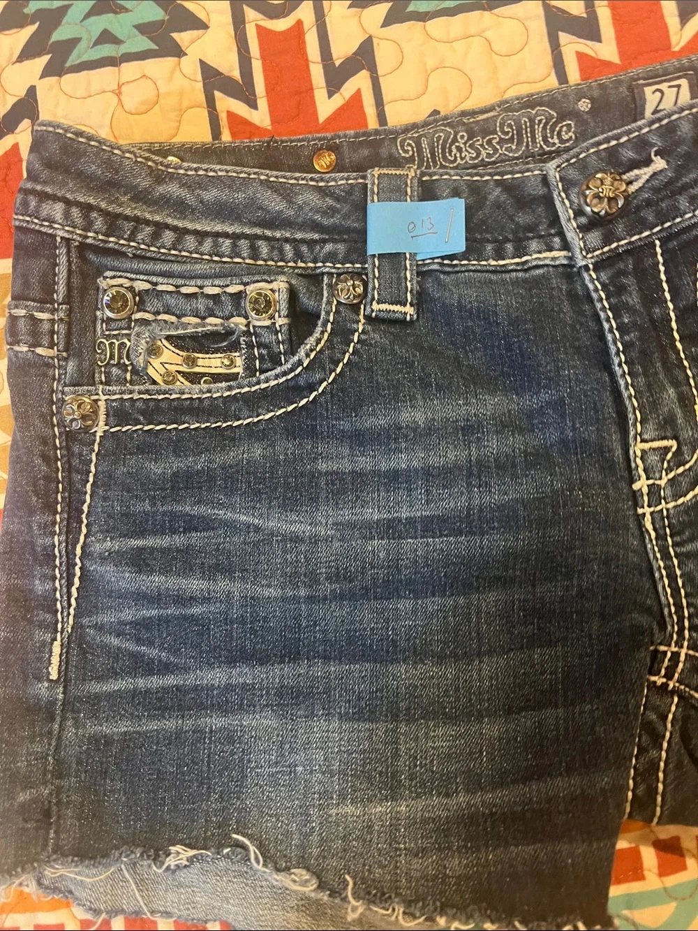 Miss Me Dark Blue Distressed Denim Ankle Shorts